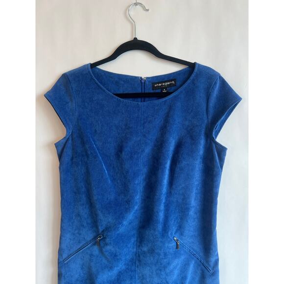 Sharagano Blue Corduroy Short Cap Sleeve Mini Shift Dress Women's Size 8 - Picture 2 of 12